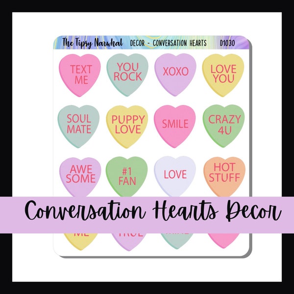 Printable Planner Stickers, Journal Decor, Junk Journaling, Conversation Hearts, Valentine's Day, Digital Download, Candy Hearts, SVG File