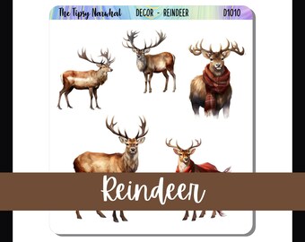 Decorative Planner Stickers, Journal Decor, Deco Stickers, Planner Decals, Reindeer Sticker, Winter Animals, Holiday Decor, Premium Paper