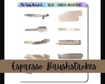 Printable Planner Stickers, Journal Decor, Digital Download, Decorative Stickers, Brush Strokes, Espresso Paint Swipe, Glitter Deco, Washi,