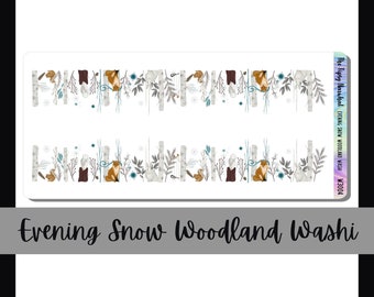 Evening Snow Woodlands Washi, Washi Sticker Sheet, Planner Decor, Journal Stickers, Junk Journals, Aesthetic Stickers, Woodland Animals