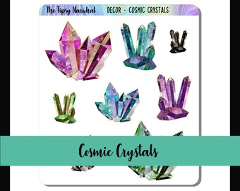 Printable Planner Stickers, Journal Decor, Digital Download, Decorative Stickers, Cosmic Crystals, Galaxy Crystals, Crystal Clusters, PNG