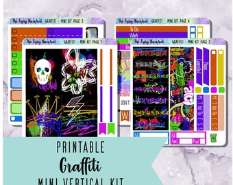 Printable Mini Vertical Sticker Kit - Graffiti - Urban Art - Bold - Colorful Planner Decor  - Weekly Layout Kit - Digital with Cut Files