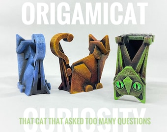Gato de origami decorativo impreso en 3D pintado a mano