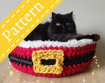 Christmas pet bed crochet pattern - beginner friendly - PDF file - small dog/cat sized bed