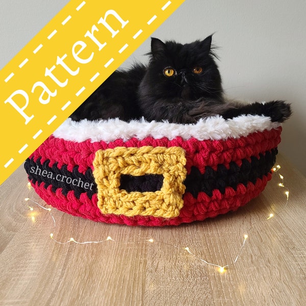 Christmas pet bed crochet pattern - beginner friendly - PDF file - small dog/cat sized bed
