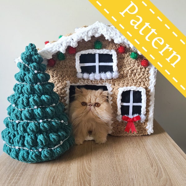 Gingerbread cat house crochet pattern - PDF file - beginner friendly