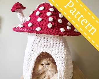 Mushroom cat house crochet pattern - PDF file