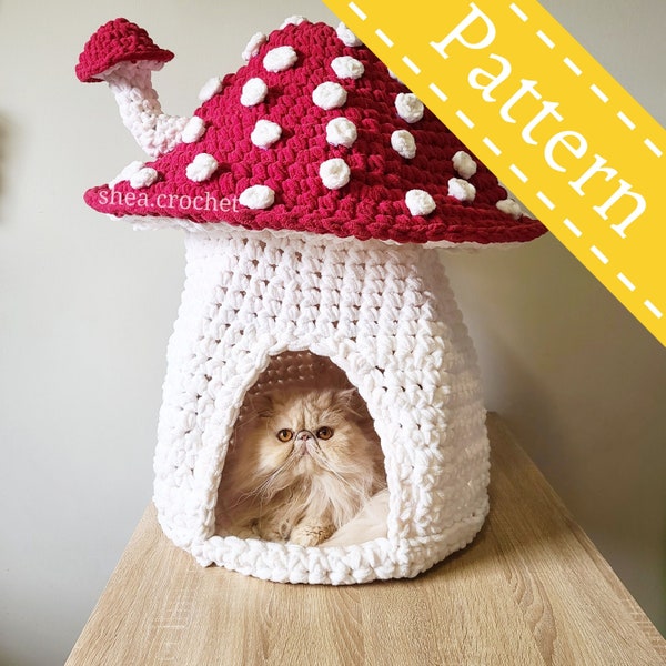 Mushroom cat house crochet pattern - PDF file