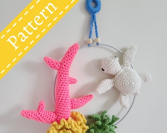 Sea turtle crochet pattern - wall hanging - PDF file