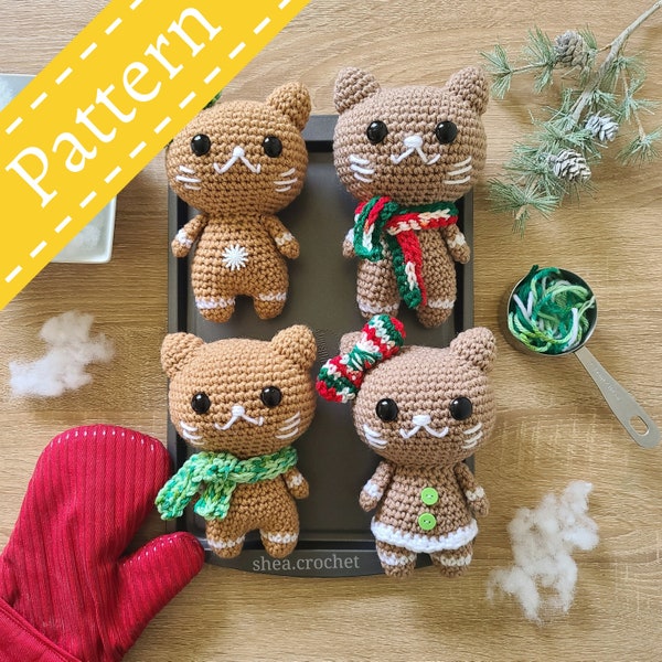 Crochet Pattern - Gingerbread Cats - Christmas - Holidays