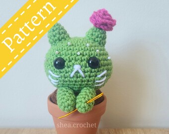 Cactus cat crochet pattern - pin cushion/decoration - PDF file