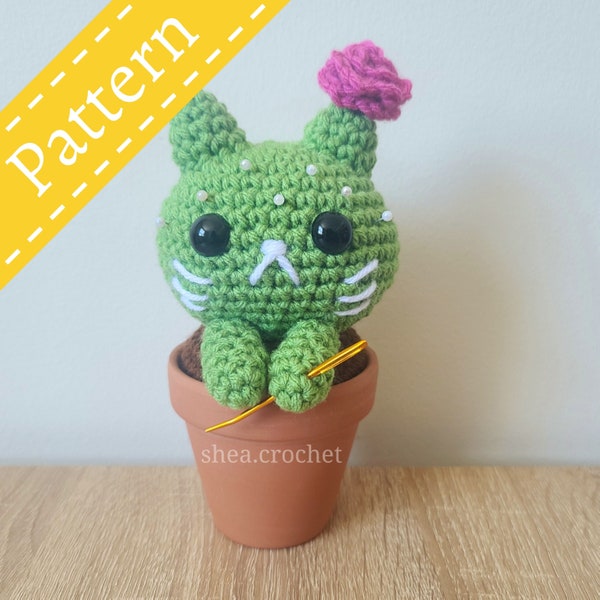 Cactus cat crochet pattern - pin cushion/decoration - PDF file