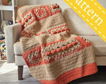 Pumpkin Patchwork Blanket - crochet pattern - PDF file