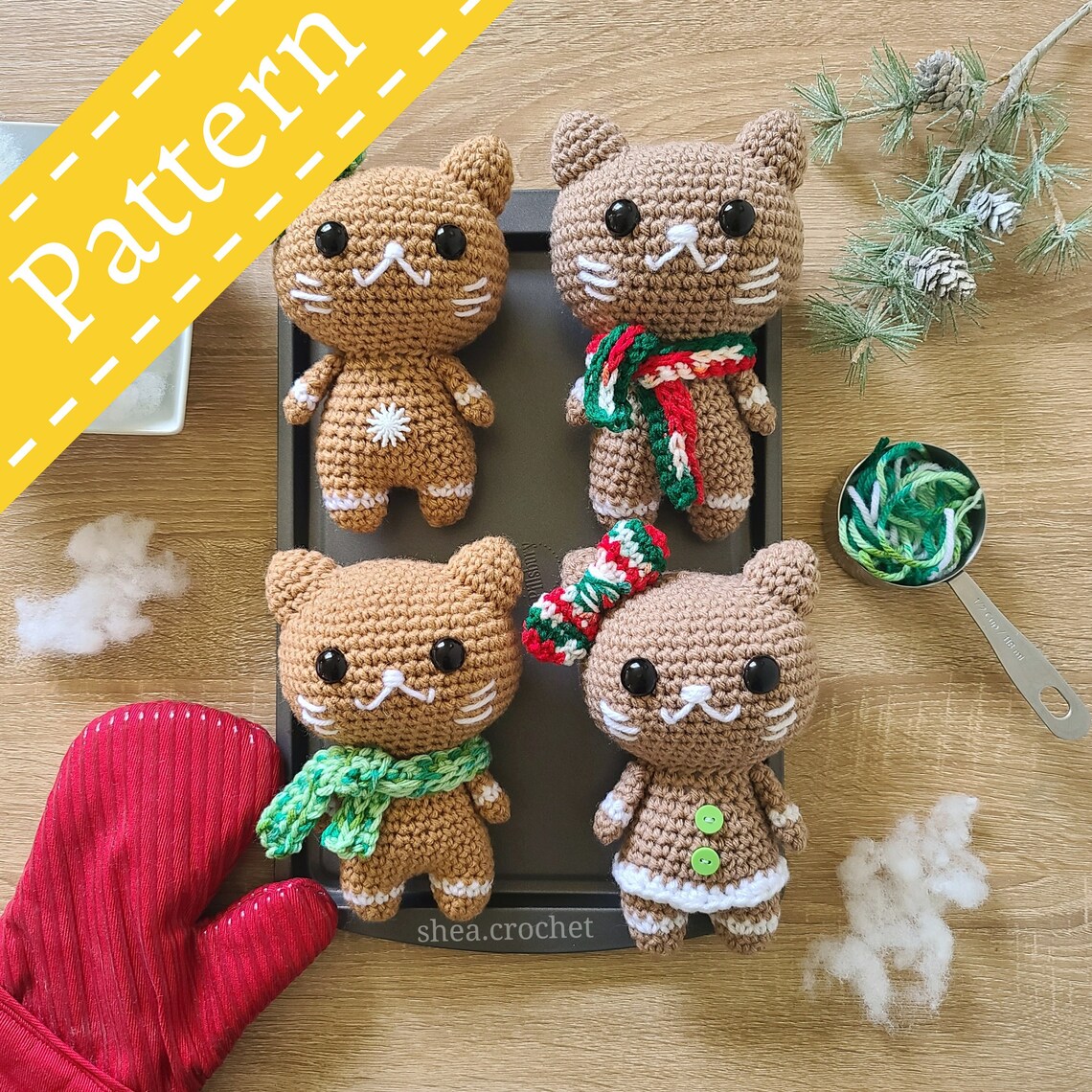 Crochet Pattern Gingerbread Cats Christmas Holidays Etsy