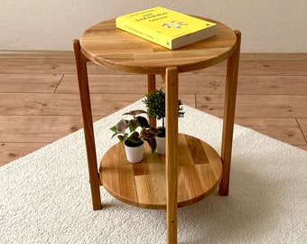 Oak Side Table, Round Side Table, Small Coffee Table, End Table, Bedside Table, Solid Wood Table, Plants Table