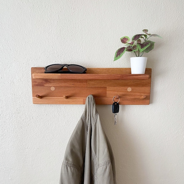 Wall Mount Coat Rack with Shelf, Wooden Coat Pegs, Coat Hooks, Wall Hangings