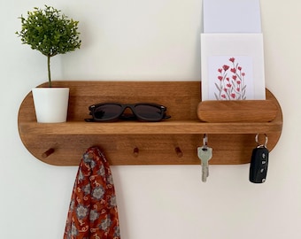 Solid Wood Entryway Organizer with Shelf and Magnetic Key Holder