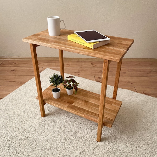 Oak End Table, Solid Oak Side Table, Narrow End Table, Couch Table, Sofa Table, Tall Side Table