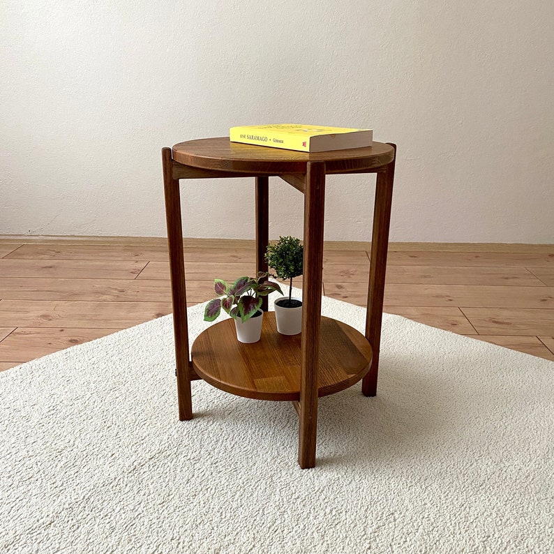 Side Table, Round Side Table, Small Coffee Table, End Table, Bedside Table, Solid Wood Table, Plants Table, Walnut Side Table, Solidwood, Unique Side Table