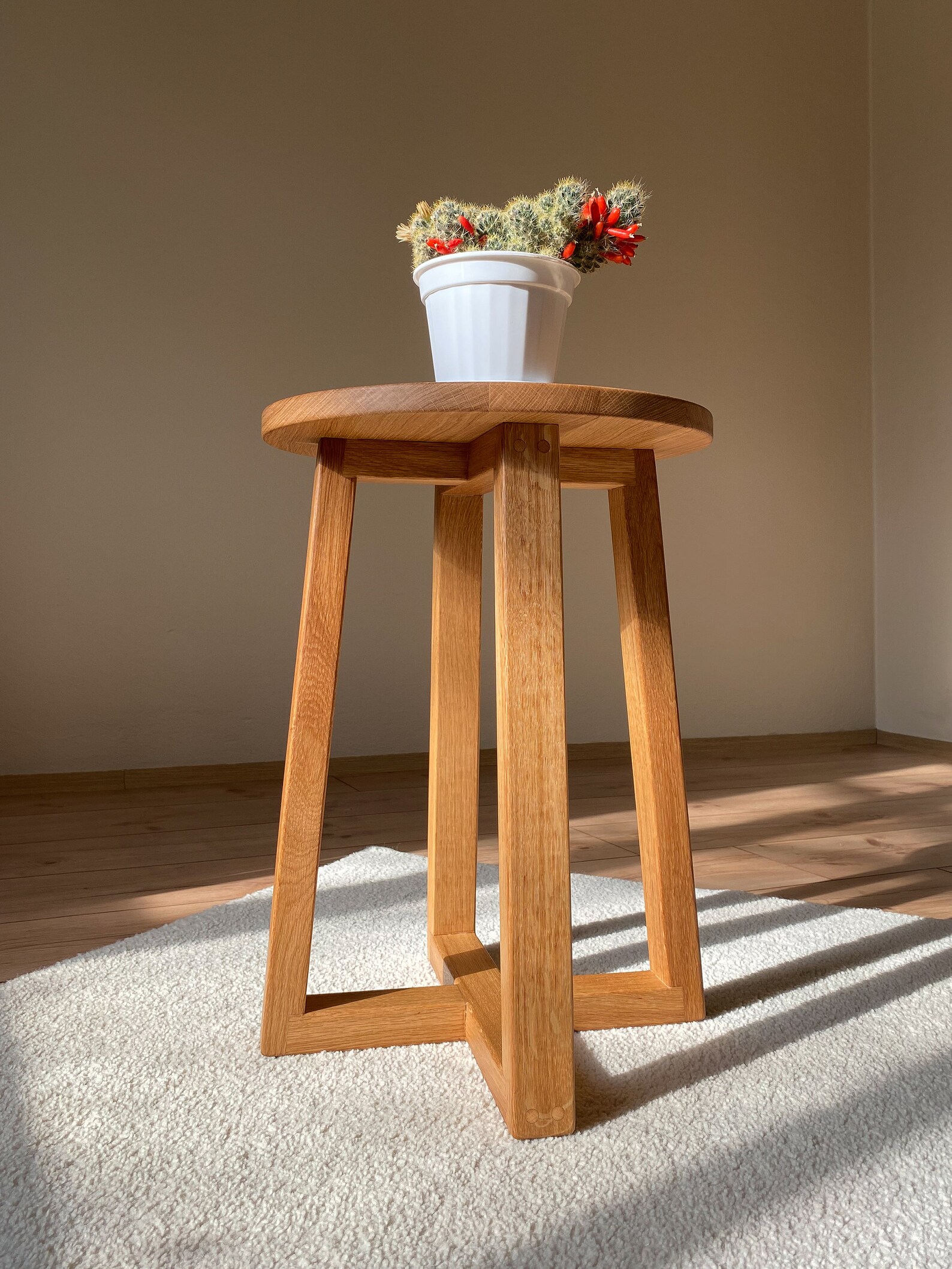 Wooden Stool Oak Stool Side Table Round Side Table Coffee Etsy