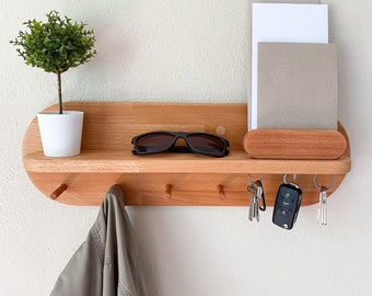 Beech Wood Entryway Organizer with Key Holder and Shelf