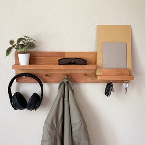 Entryway Organizer, Wall Mount Coat Rack with Shelf, Magnetic Key Holder