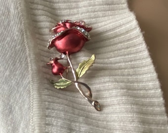 Stunning Rose Brooch, Vintage with Rhinestones