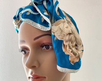 Foulard en soie Jones of New York - vintage, Floral bleu - Merveilleux