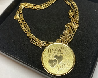 I LOVE YOU Gold Tone Pendant with gold plated 18’’ necklace, Valentine's Day, Anniversary Gift, Mother's Day Gift