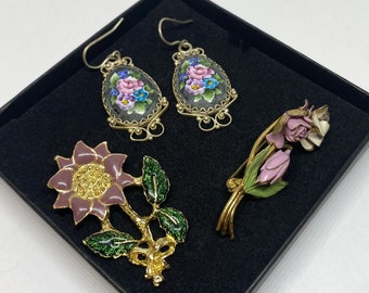 Gorgeous Vintage Brooches and Earrings - Lilac Love 1960- Vintage