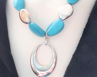 Silver and Turquoise Trifari Signed Necklace