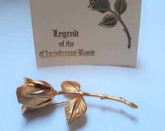 Vintage Gold Tone Rose Brooch - Stunning