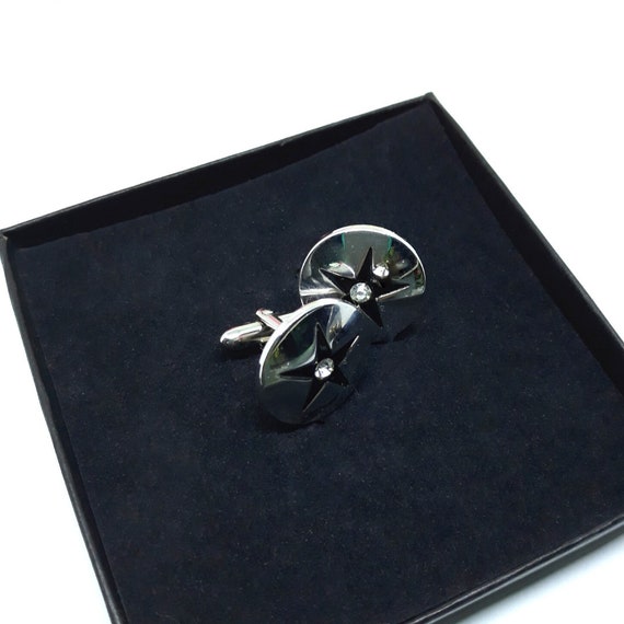 Gorgeous SWANK Men's Silver Round Cuff Links with… - image 1