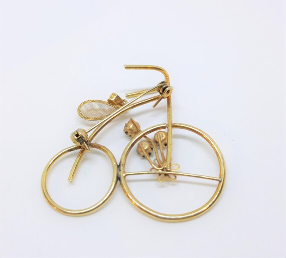 Stunning Vintage Bicycle Brooch or Pendant  - Gol… - image 6