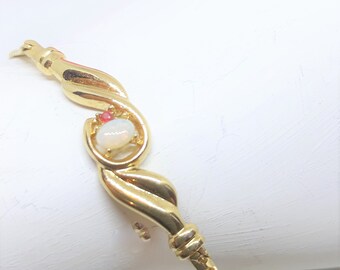 Vintage Gold Plated Bracelet with Opal and Red Rhinestone