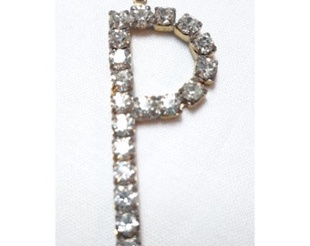 P, Initialed Rhinestone Pendant, Vintage - 1980s with Rhinestones, Gold Plated