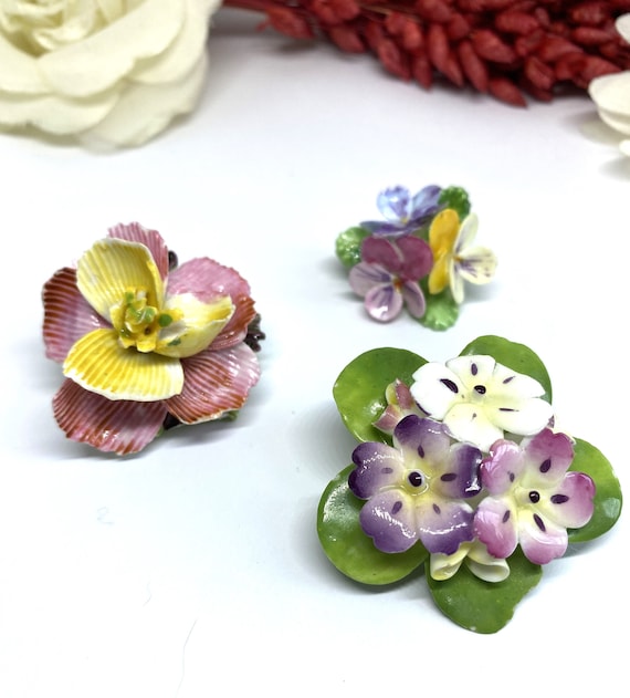 LOT OF THREE Ceramic Brooches: Crown Staffordshire