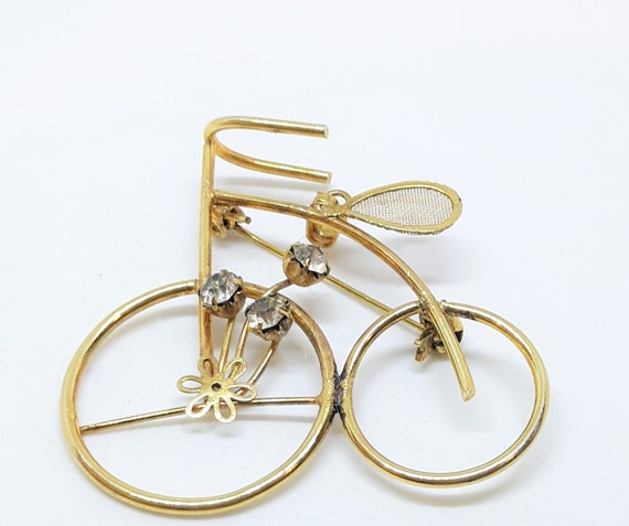 Stunning Vintage Bicycle Brooch or Pendant  - Gol… - image 4