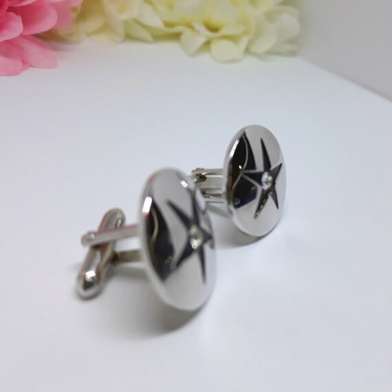 Gorgeous SWANK Men's Silver Round Cuff Links with… - image 6