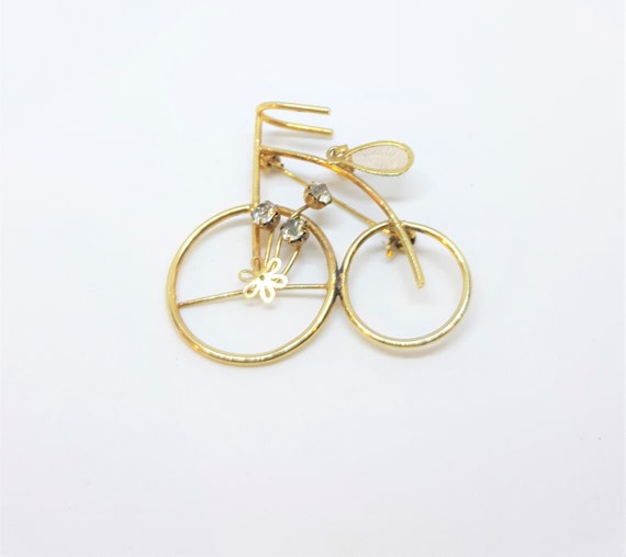 Stunning Vintage Bicycle Brooch or Pendant  - Gol… - image 2