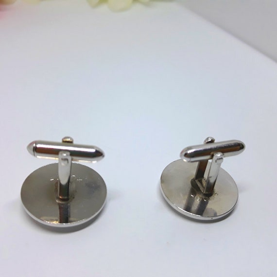 Gorgeous SWANK Men's Silver Round Cuff Links with… - image 3