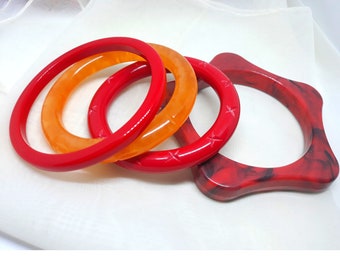 1940s Inspired Fakelite Bangles Collection - 4 in total, Small - Gorgeous Butterscotch and Mixed Reds