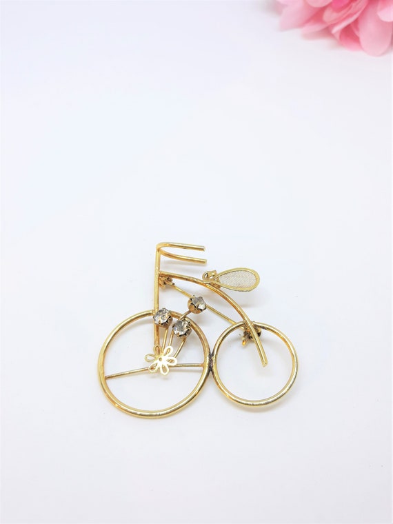 Stunning Vintage Bicycle Brooch or Pendant  - Gol… - image 3