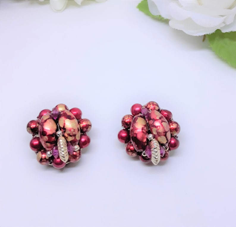 Made in Hong Kong Vintage Clip-on Earrings 1950s Red Fruit Salad
