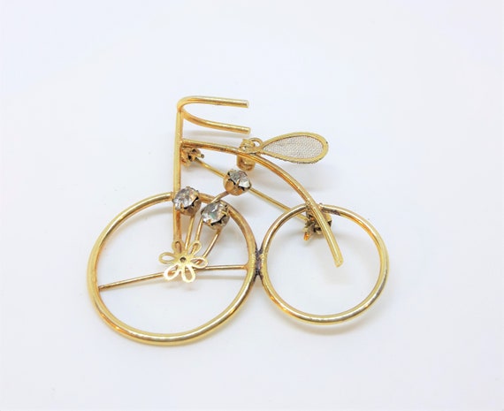 Stunning Vintage Bicycle Brooch or Pendant  - Gol… - image 1