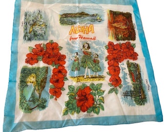 Foulard souvenir vintage des années 50-60, originaire d'Hawaï - Idéal pour l'encadrement, un bar tiki, etc.