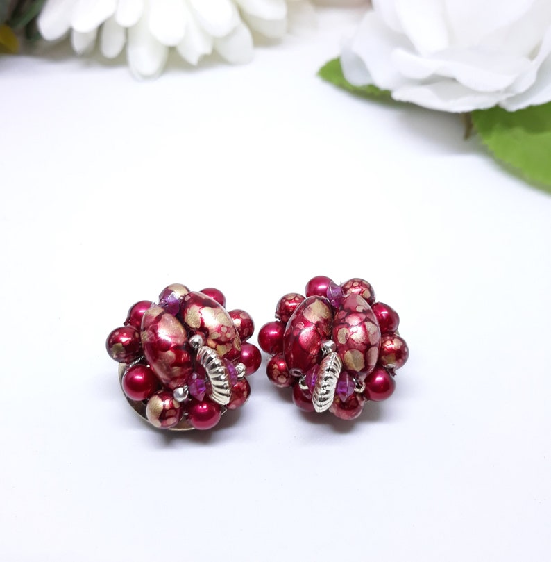 Made in Hong Kong Vintage Clip-on Earrings 1950s Red Fruit Salad