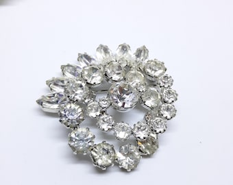 Large 2 Inch Vintage 1950s Rhinestone Statement Brooch - Rhinestone and Silver