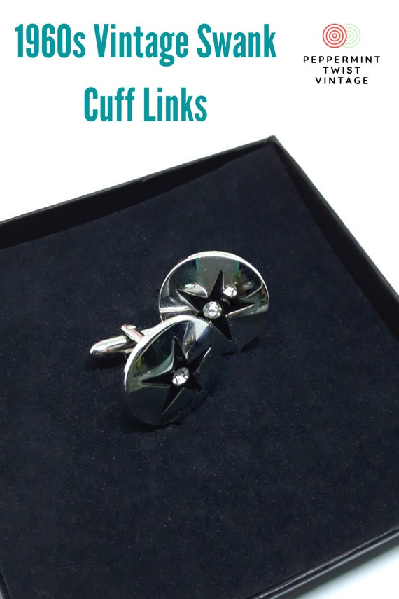 Gorgeous SWANK Men's Silver Round Cuff Links with… - image 7