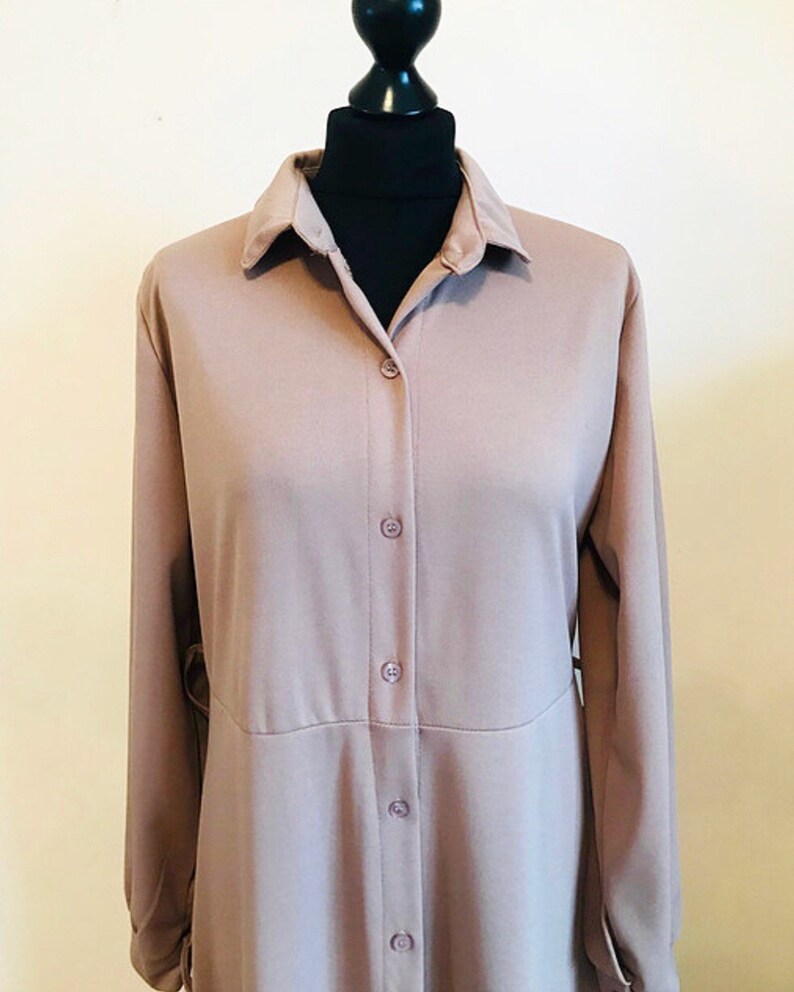 Includes Belt. Nude Black Beige Collared Abaya With Buttons